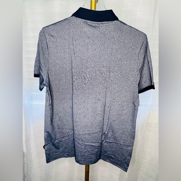 Short-Sleeved Polo Shirt by Perry Ellis, Gray/Dark Blue/White Geo Pattern, Sz S - Picture 5 of 5